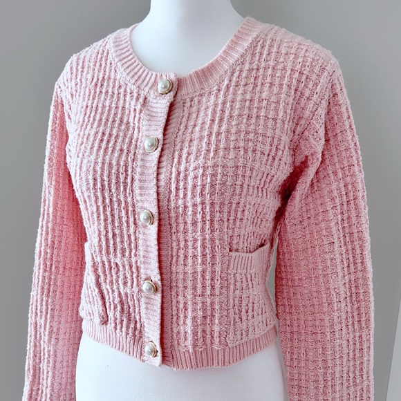 Jessica Simpson Soft Pink Knit Crop Cardigan - Picture 1 of 3